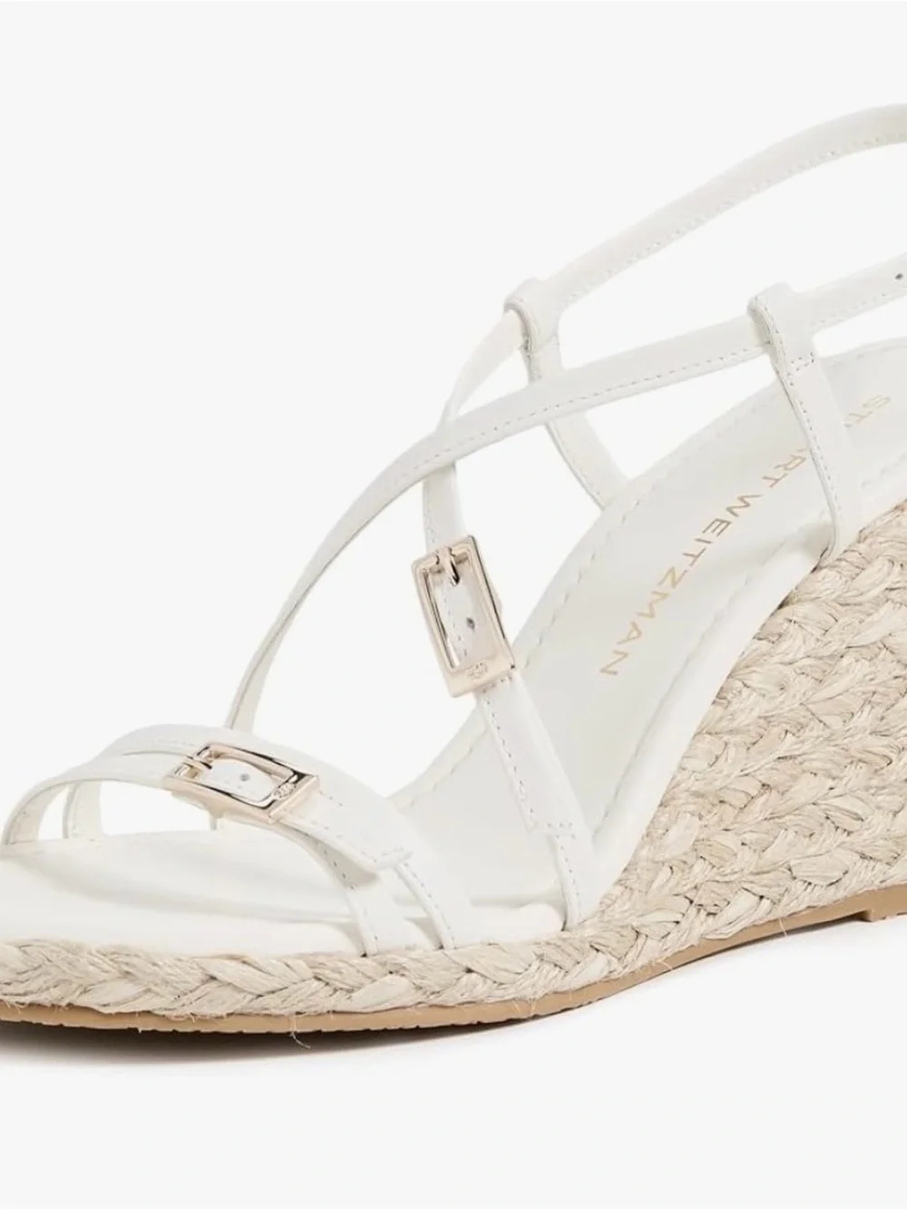 Stuart Weitzman White Strappy Espadrille Wedge Sandals